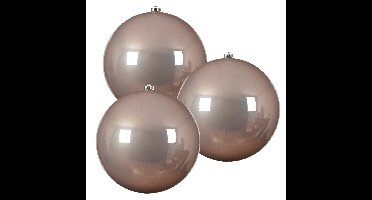 Decoris Kerstbal - 3x - lichtroze - groot - 20 cm - kunststof - glans