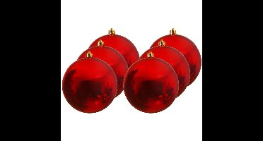 Decoris Kerstbal - 6x - rood - groot - 20 cm - kunststof - glans