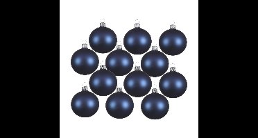Decoris kerstballen - 12x - donkerblauw - 8 cm - glas - mat - velvet - kerstversiering