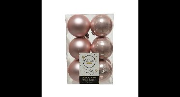 Decoris kerstballen - 12x st - lichtroze - 6 cm - kunststof - kerstversiering