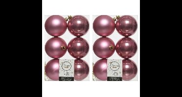 Decoris Kerstballen - 12x st - oudroze - D8 cm - kunststof - kerstversiering