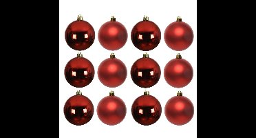 Decoris Kerstballen - 12x st - rood - D8 cm - kunststof - kerstversiering