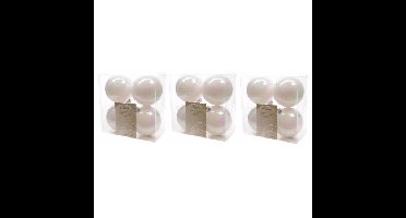 Decoris Kerstballen - 12x st - wit parelmoer - 10 cm - kunststof - kerstversiering