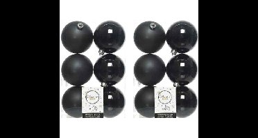 Decoris kerstballen - 12x st - zwart - 8 cm - kunststof - mat en glans - kerstversiering