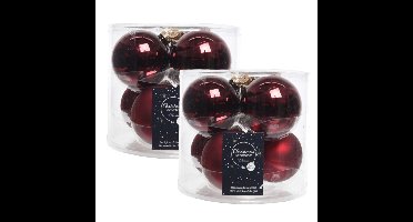 Decoris Kerstballen - 12x stuks - donkerrood - glas - 8 cm - kerstboomversiering - kerstversiering