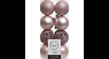 Decoris Kerstballen - 16x st - lichtroze - D6 cm - kunststof - kerstversiering
