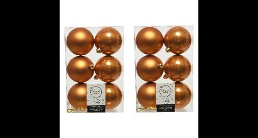Decoris Kerstballen - 24x st - cognac bruin - D8 cm - kunststof - kerstversiering