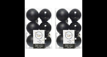 Decoris kerstballen - 24x st - zwart - 6 cm - kunststof - mat/glans - kerstversiering