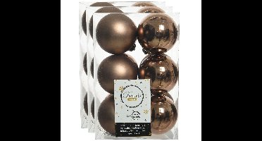 Decoris kerstballen - 36x st - walnoot bruin - 6 cm - kunststof - mat/glans - kerstversiering