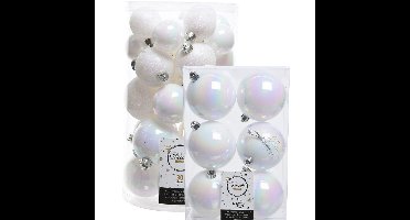Decoris kerstballen 36x stuks parelmoer wit kunststof 4-5-6-8 cm