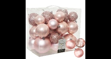 Decoris kerstballen 38x stuks lichtroze 6-8-10 cm kunststof
