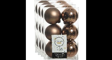 Decoris kerstballen - 48x st - walnoot bruin - 6 cm - kunststof - mat/glans - kerstversiering