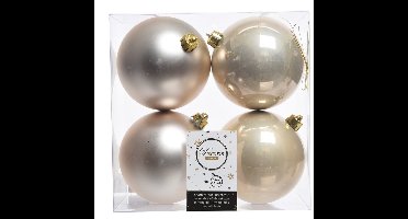 Decoris Kerstballen - 4x st - licht parel/champagne - 10 cm - kunststof - kerstversiering