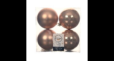 Decoris Kerstballen - 4x st - toffee bruin - D10 cm - kunststof - kerstversiering