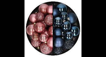 Decoris kerstballen 60x stuks - mix goud/donkerblauw - 4-5-6 cm - kunststof