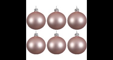 Decoris kerstballen - 6x - lichtroze - 8 cm - glas - mat - velvet - kerstversiering