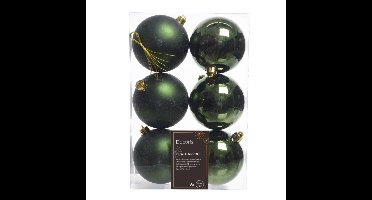 Decoris Kerstballen - 6x st - donkergroen - D8 cm - kunststof - kerstversiering