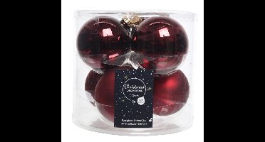 Decoris Kerstballen - 6x stuks - donkerrood - glas - 8 cm - kerstboomversiering - kerstversiering