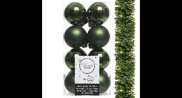 Decoris kerstballen en kerstslinger 17x stuks donkergroen kunststof