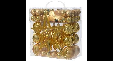 Decoris kerstballen, ornamenten en piek set - 67-delig - goud - kunststof