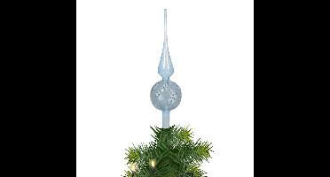 Decoris kerstboom piek - gedecoreerd - lichtblauw - glas - H31 cm - kerstboompiek