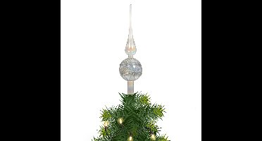 Decoris kerstboom piek - gedecoreerd - wit - parelmoer - glas - H31 cm - kerstboompiek