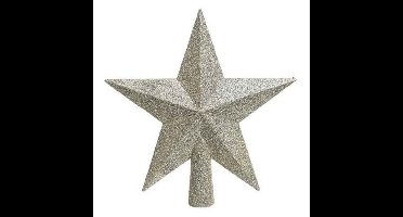 Decoris kerstboom piek - ster vorm - champagne - glitter - 19 cm - kunststof - kerstpiek