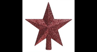 Decoris kerstboom piek - ster vorm - donkerrood - glitter - 19 cm - kunststof - kerstpiek