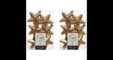 Decoris kersthanger sterren - 12x st - camel bruin - 7 cm - kunststof - kerstornamenten