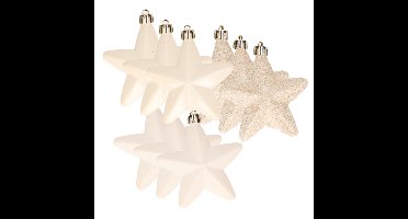 Decoris kersthanger sterren - 12x st - wol wit - 7 cm - kunststof - kerstornamenten