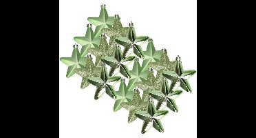 Decoris kersthanger sterren - 18x st - groen - 7 cm - kunststof - kerstornamenten