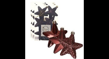 Decoris kersthanger sterren - 18x st - mahonie bruin - 7 cm - kunststof - kerstornamenten