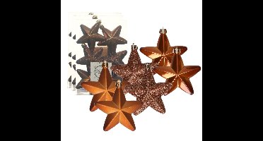 Decoris kersthanger sterren - 24x st - kaneel bruin - 7 cm - kunststof - kerstornamenten