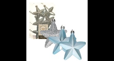 Decoris kersthanger sterren - 24x st - lichtblauw - 7 cm - kunststof - kerstornamenten