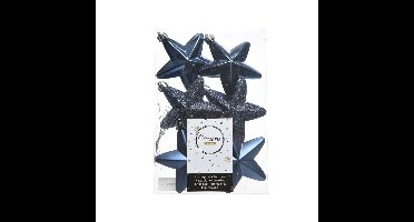 Decoris kersthanger sterren - 6x st - donkerblauw - 7 cm - kunststof - kerstornamenten