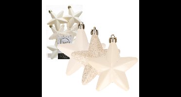 Decoris kersthanger sterren - 6x st - wol wit - 7 cm - kunststof - kerstornamenten