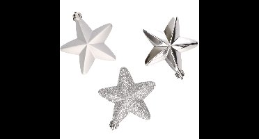 Decoris kersthanger sterren - 6x st - zilver - 7 cm - kunststof - kerstornamenten