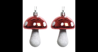 Decoris Kersthangers - 12x - rood - paddenstoelen - 7 cm