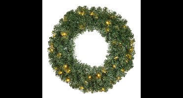 Decoris Kerstkrans - groen - warm witte verlichting - timer - 60 cm