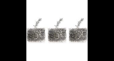 Decoris Kerstslinger - 3x - guirlande - met sterren - zilver - glanzende lametta - 700 cm