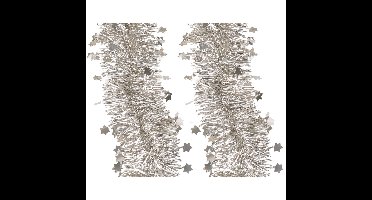 Decoris kerstslingers - 4x - licht champagne - 270 x 10 cm - tinsel/folie - sterren - lametta slinge