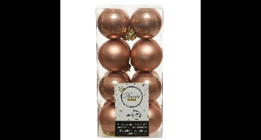 Decoris kleine kerstballen - 16x st - terra bruin - 4 cm - kunststof - onbreekbare kerstballen