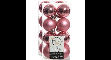 Decoris kleine kerstballen - 32x st - lippenstift roze - 4 cm - kunststof - onbreekbare kerstballen