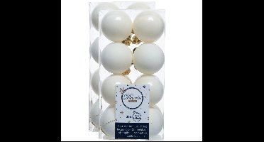 Decoris kleine kerstballen - 32x st - wol wit - 4 cm - kunststof - onbreekbare kerstballen