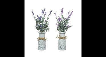 Decoris Kunstplanten Lavendel - in pot - 2x st - paars - 32 cm - Lavendula nepplanten