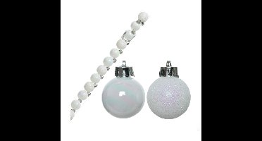 Decoris Mini kerstballen - 14x- parelmoer wit - D3 cm - kunststof