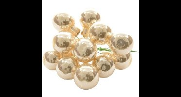Decoris mini kerstballetjes op stekers - 10x stuks - champagne - D2 cm - glas