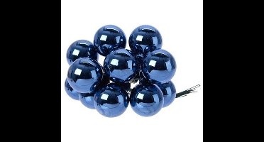 Decoris mini kerstballetjes op stekers - 10x stuks - donkerblauw - D2.5 cm - glas