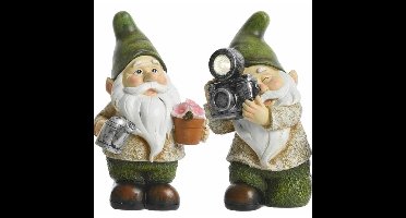 Decoris Tuinkabouters - 2x - polyresin/kunststof - 24 cm - met solar verlichting