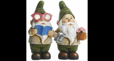 Decoris Tuinkabouters - 2x st - 24 cm - met solar verlichting - polyresin - tuinverlichting kabouter